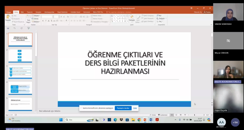 Eğiticilerin Eğitimi Programı Kapsamında “Öğrenme Çıktıları ve Ders Bilgi Paketlerinin Hazırlanması” Eğitimi 